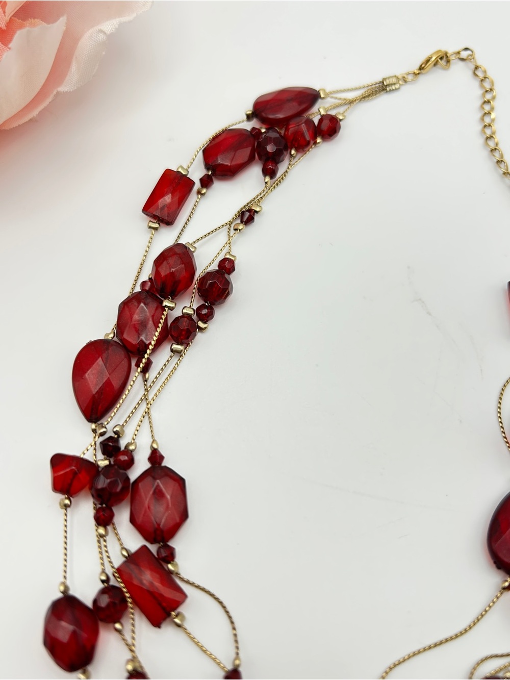 Ruby Red Multi Strand Statement Necklace - Picture 4 of 6